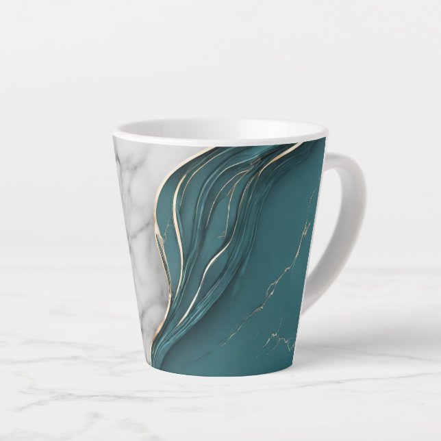 Modern Elegant Dark Teal Gold Marble Latte Mug (Right Angle)