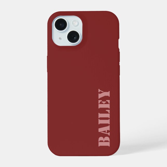 Modern Elegant Deep Red Custom  iPhone 15 Case (Back)