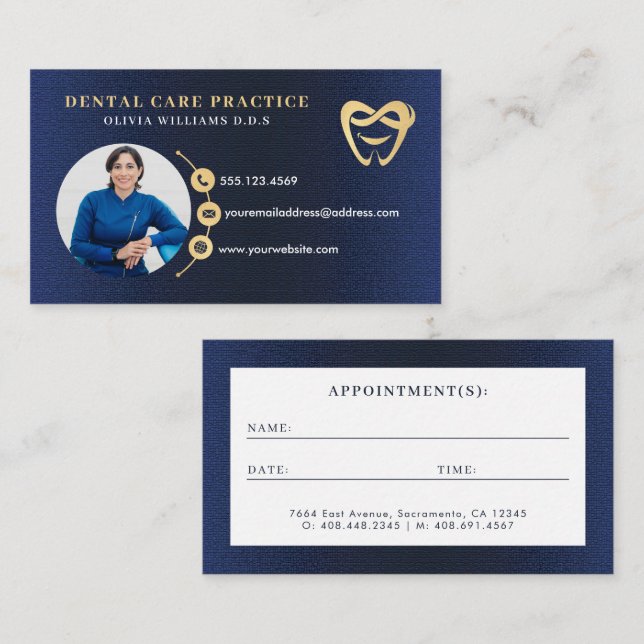 Modern Elegant Dentist Logo Photo Business Card (Front/Back)