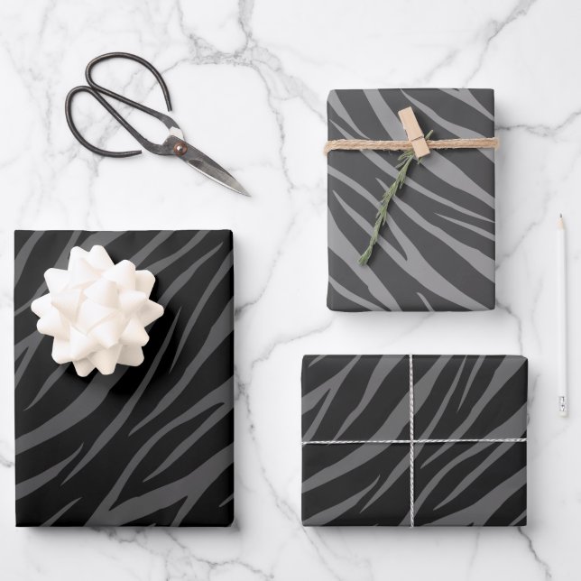 Modern Elegant Design Black Grey Zebra Wrapping Paper Sheet (Front)