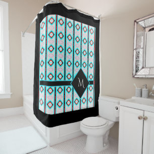 Modern Elegant Diamond Stripe Pattern Monogram Shower Curtain