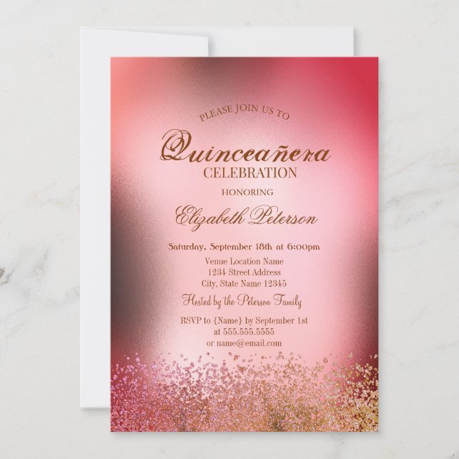 Modern Elegant Diamonds  Metallic Quinceañera Invitation (Front)
