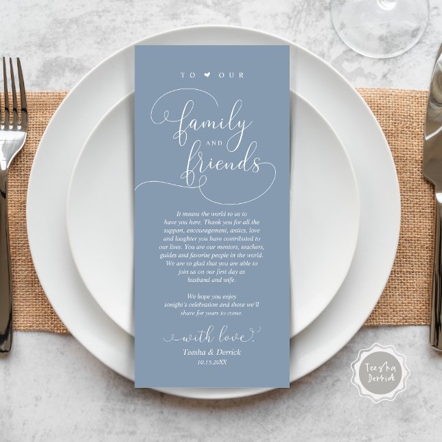Modern Elegant Dinner Place Setting Thank You Card (Modern Elegant Wedding Dinner Place Setting Thank You Card, Plate Decor, in Dusty Blue)
