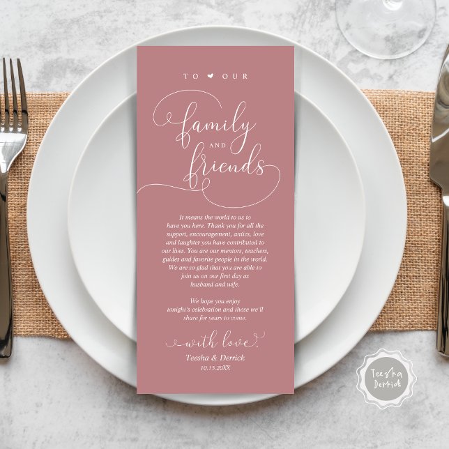 Modern Elegant Dinner Place Setting Thank You Card (Modern Elegant Wedding Dinner Place Setting Thank You Card, Plate Decor, in Dusty Rose Pink)