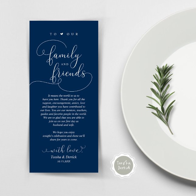 Modern Elegant Dinner Place Setting Thank You Card (Modern Elegant Wedding Dinner Place Setting Thank You Card, Plate Decor, in Navy Blue)