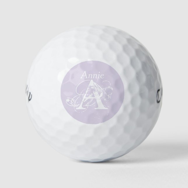 Modern Elegant DIY Lavender White Golfer Monogram Golf Balls (Front)