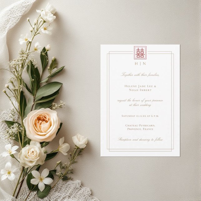 Modern Elegant Double Happiness Chinese Wedding Invitation (Creator Uploaded)