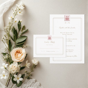 Modern Elegant Double Happiness Wedding RSVP Invitation