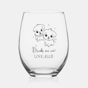 Modern Elegant Drinks On Me Photo Pet Stemless Wine Glass