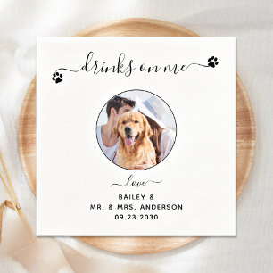 Modern Elegant Drinks On Me Photo Pet Wedding Napkin