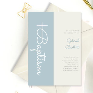 Modern Elegant Dusty Blue Baby Boy Baptism  Invitation