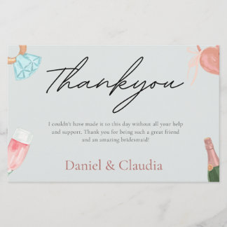 Modern Elegant Dusty Blue Bridal Shower Thankyou Stationery
