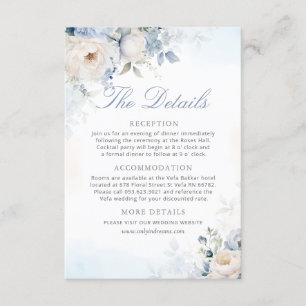 Modern Elegant Dusty Blue Floral Wedding Details Enclosure Card