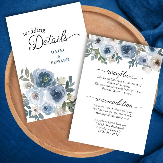 Modern Elegant Dusty Blue Floral Wedding Enclosure Card (Modern Elegant Dusty Blue Floral Wedding Enclosure Card)
