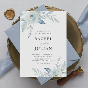 modern elegant dusty blue floral wedding invitation