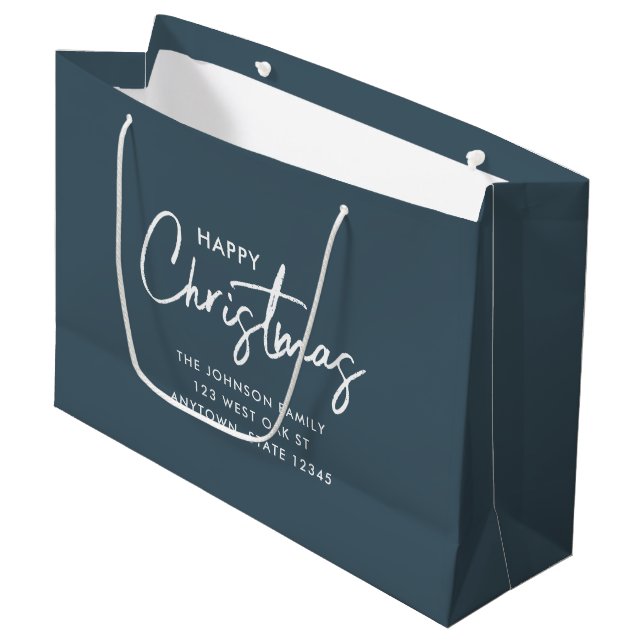Modern Elegant Dusty Blue Happy Holiday  Large Gift Bag (Front Angled)