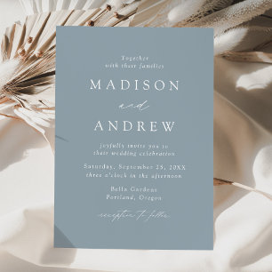 Modern Elegant Dusty Blue Minimalist Wedding Invitation