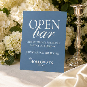 Modern Elegant Dusty Blue Open Bar Wedding Pedestal Sign
