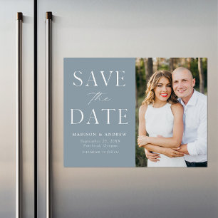Modern Elegant Dusty Blue Photo Save the Date Magnetic Invitation
