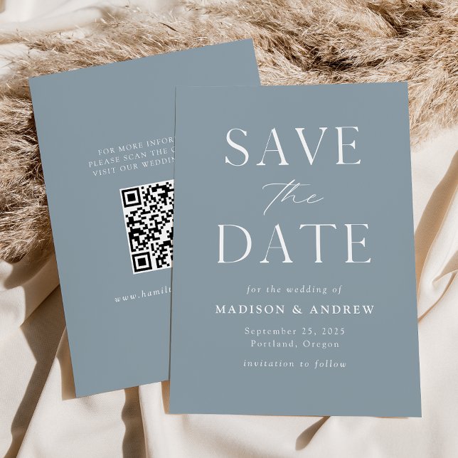 Modern Elegant Dusty Blue QR Code Save The Date (Creator Uploaded)