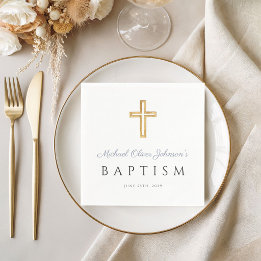 Modern Elegant Dusty Blue Script Boy Baptism Napkin