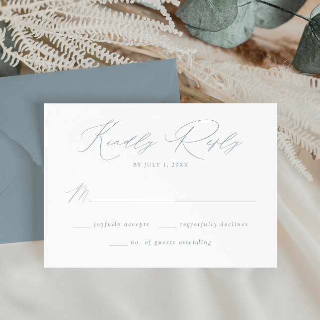 Modern Elegant Dusty Blue Script Wedding RSVP Card (Creator Uploaded)