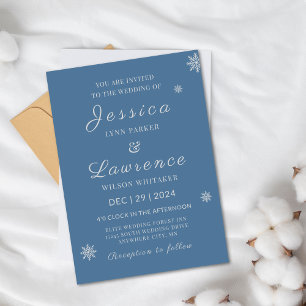 Modern Elegant Dusty Blue Silver Winter Wedding  Invitation