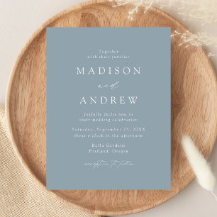 Modern Elegant Dusty Blue Wedding Invitation Postcard