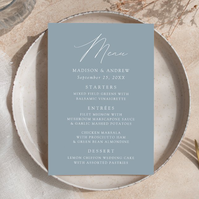 Modern Elegant Dusty Blue Wedding Menu (Creator Uploaded)
