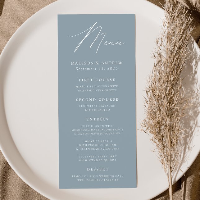 Modern Elegant Dusty Blue Wedding Menu (Creator Uploaded)