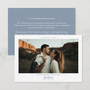 Modern Elegant Dusty Blue Wedding Photo Thank You Card