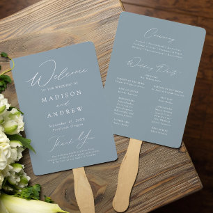 Modern Elegant Dusty Blue Wedding Program Hand Fan