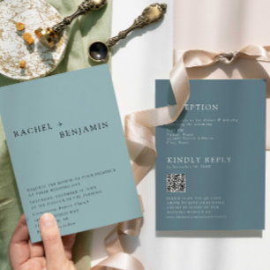 Modern Elegant Dusty Blue Wedding Scan to RSVP QR Invitation