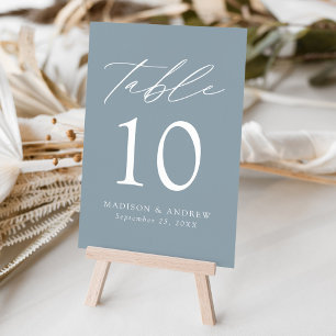 Modern Elegant Dusty Blue Wedding Table Number