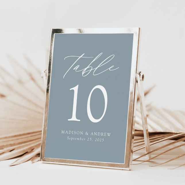 Modern Elegant Dusty Blue Wedding Table Number (Creator Uploaded)
