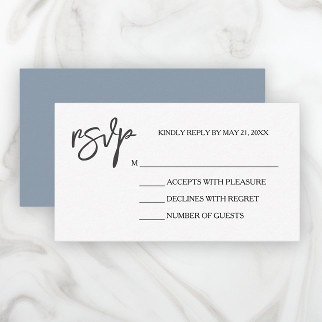 Modern Elegant Dusty Blue White RSVP Card (Elegant Wedding RSVP Cards with Multiple Size Options.)