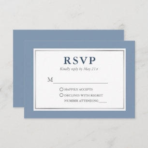 Modern Elegant Dusty Blue White Silver RSVP Card