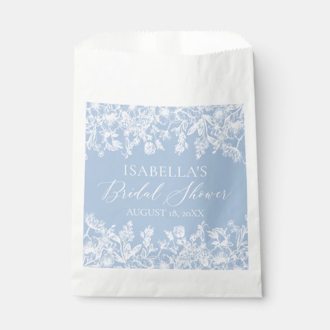 Modern Elegant Dusty Blue Wildflower Bridal Shower Favour Bag (Front)