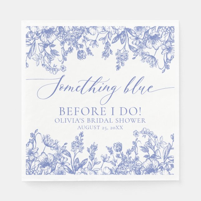 Modern Elegant Dusty Blue Wildflower Bridal Shower Napkin (Front)