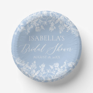 Modern Elegant Dusty Blue Wildflower Bridal Shower Paper Plate