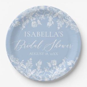 Modern Elegant Dusty Blue Wildflower Bridal Shower Paper Plate