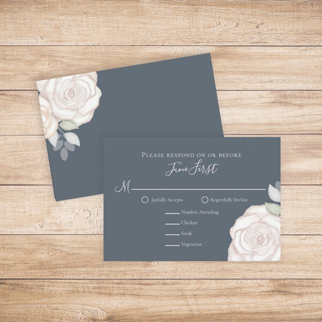 Modern Elegant Dusty Gray Floral Wedding RSVP Card (Creator Uploaded)