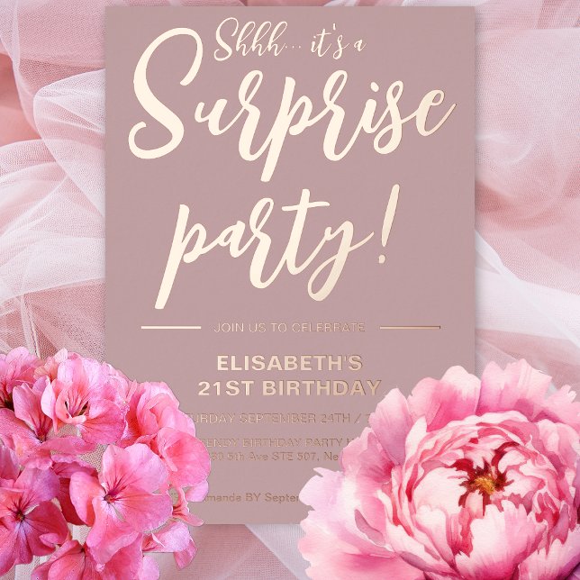 Modern Elegant Dusty Rose 21st Surprise Birthday  (Creator Uploaded)