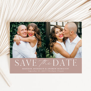 Modern Elegant Dusty Rose 2 Photo Save The Date