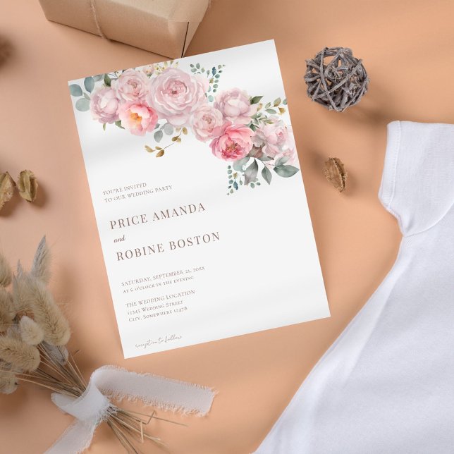 Modern Elegant Dusty Rose Floral Wedding Invitation (Creator Uploaded)