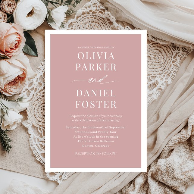 Modern Elegant Dusty Rose Minimalist Wedding Invitation (Creator Uploaded)