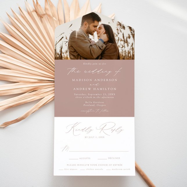 Modern Elegant Dusty Rose Photo Wedding All In One Invitation (Creator Uploaded)