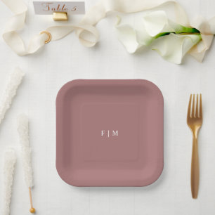 Modern elegant dusty rose wedding monograms  paper plate