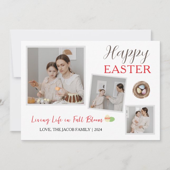 Modern Elegant Easter Blessings Script 3 Photo Holiday Card (Front)