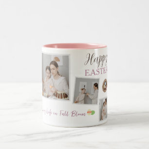 Modern Elegant Easter Blessings Script 3 Photo Two-Tone Coffee Mug
